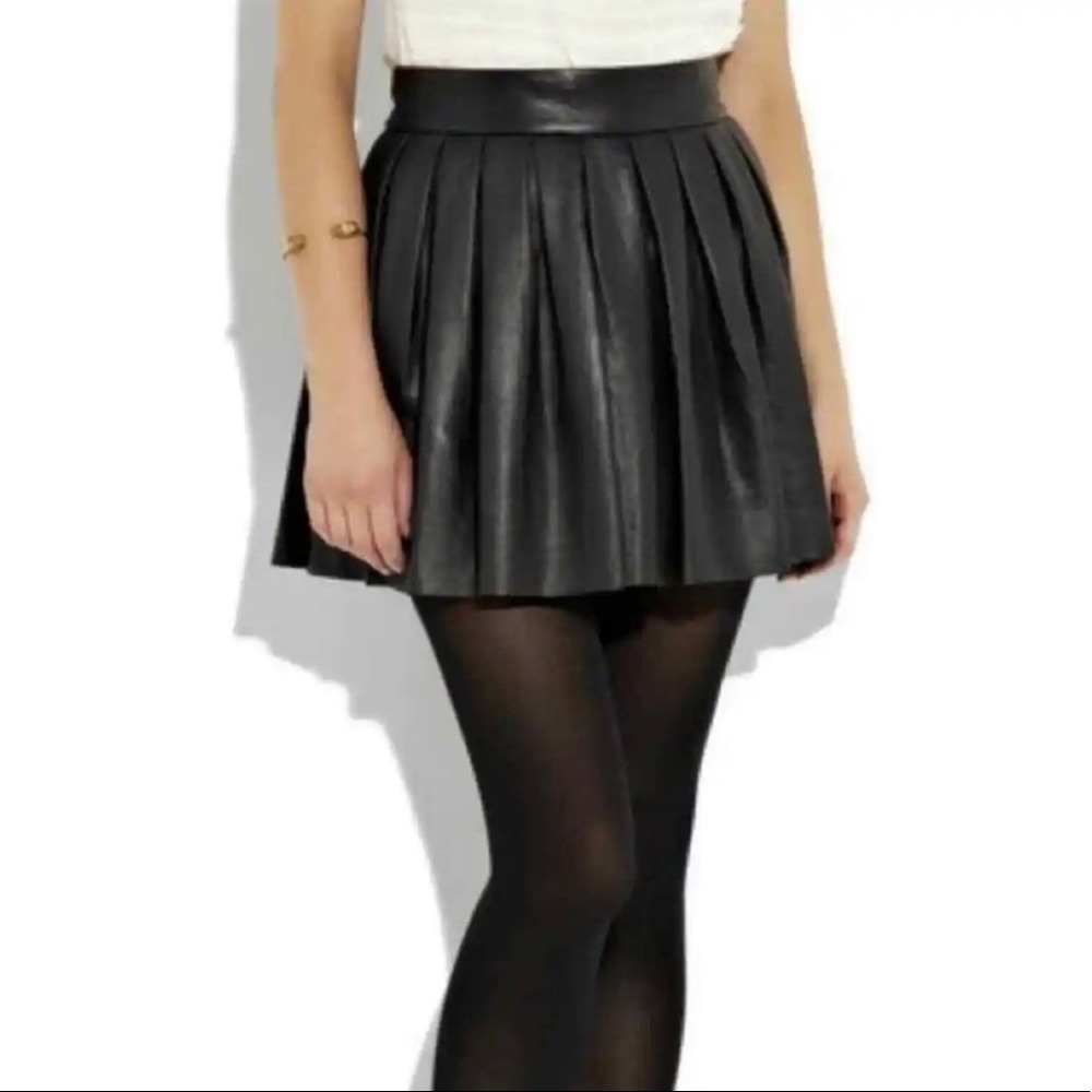 Alice Olivia black leather skirt pleated 12 NWT
